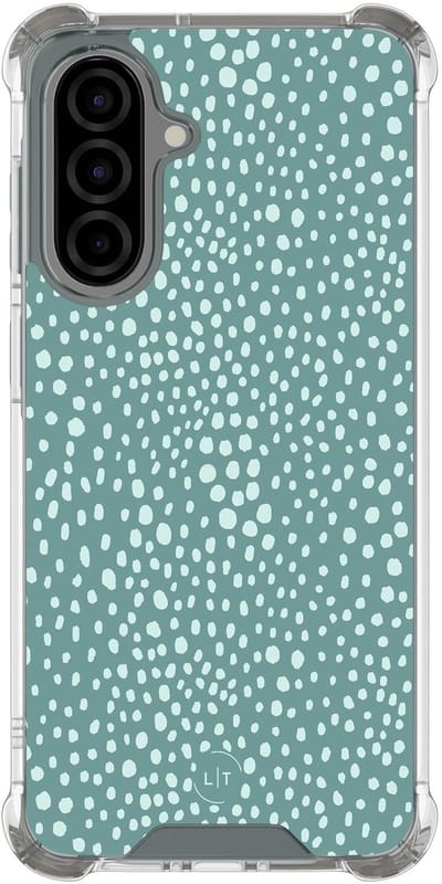 Shockproof hoesje - Geschikt voor Samsung Galaxy A56 - Blue dots - Extra sterke case - TPU/polycarbonaat - Gestipt - Blauw, Transparant