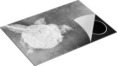 Chefcare Inductie Beschermer Bloemkool op Grijze Marmer - Zwart Wit - 75x50 cm - Afdekplaat Inductie - Kookplaat Beschermer - Inductie Mat