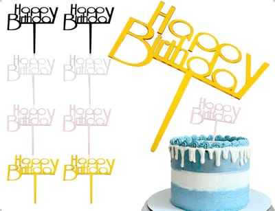 8 stuks Happy Birthday taarttoppers van acryl voor verjaardagstaarten, herbruikbare cupcake-decoratie, taartdecoratie (4 kleuren, 10,3 x 14 cm)