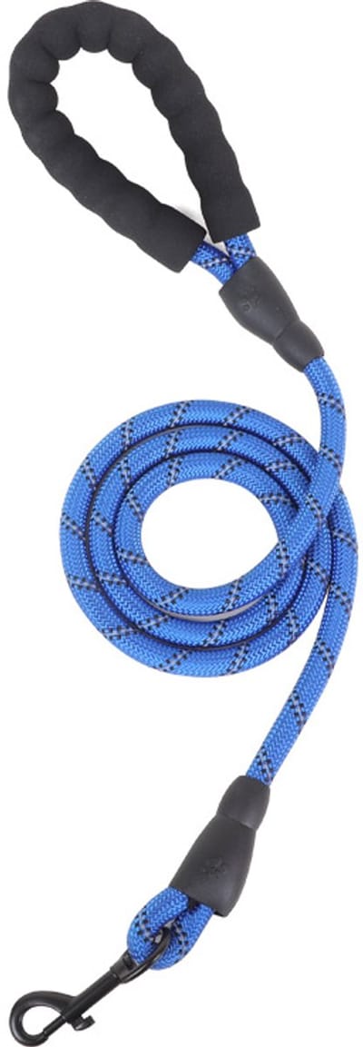 Reflecterende hondenriem - Pet Products Hondenketting - Hondenriem - Ronde hondenriem - Comfortabele gevoerde handgreep - Met reflecterende draad - 1,5 m - Geschikt voor kleine, middelgrote en grote honden - Blauw