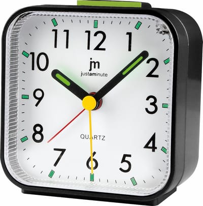 Just a Minute | Wekker | Zwart - met stil uurwerk en snooze functie - met fluorescerende wijzers - werkt op AA batterij