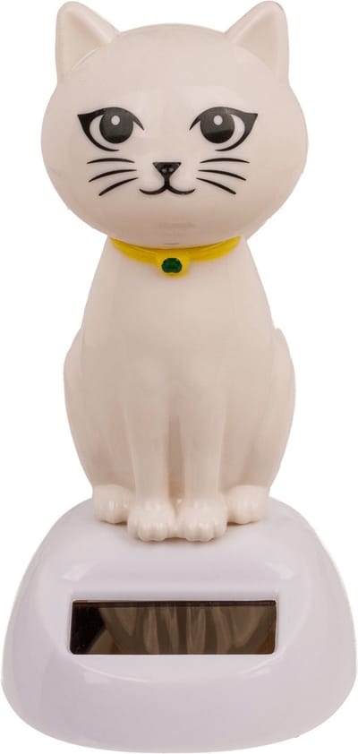 Out of the Blue - Solar bewegend katje - wit 12 cm - Huis katten beeldjes/cadeau