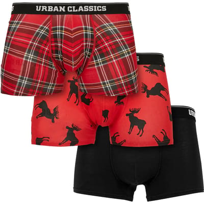 Urban Classics - 3-Pack Red Plaid Boxershorts set - S - Rood/Zwart