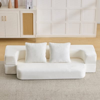 MODFU 2-Zits Slaapbank - Opvouwbaar - Ergonomisch - Modern - Voor Woonkamer Of Slaapkamer - Schuim - Crèmewit
