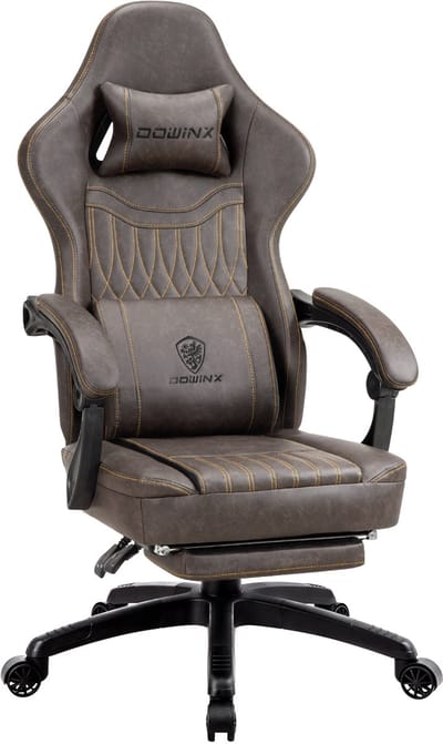 Dowinx Gamingstoel - Voetsteun en Massagefunctie - Ergonomische Gamestoel - Racing Bureaustoel - Pocketvering Zitkussen - PU Leer - Bruin