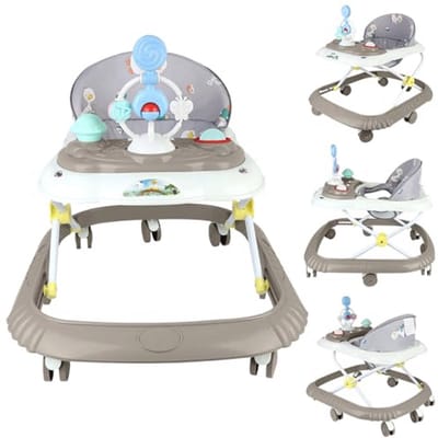 Inklapbare 2-in-1 loophulp met hoge rugleuning en muziekfunctie voor baby’s