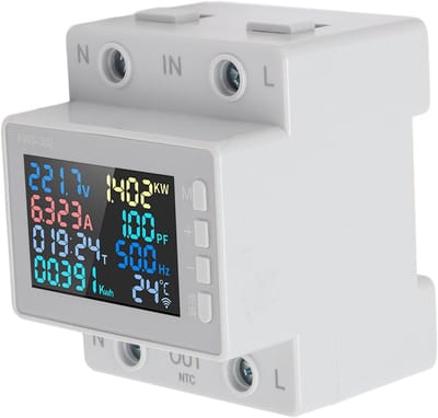 Digitale Energiemeter - Spanning Stroommeter - Elektriciteit Monitoren - Overbelasting Indicatie - 64A 17KW - Grijswit