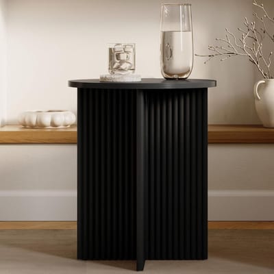 Ronde Bijzettafel met Geribbelde Voet - Modern Salontafeltje voor Woonkamer of Slaapkamer - Hout
