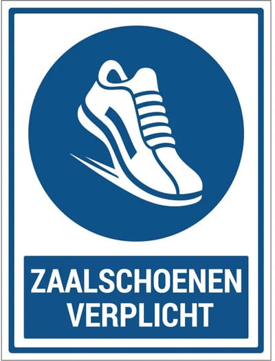 Zaalschoenen verplicht bord met tekst | gecoat dibond materiaal | 20 x 15 cm