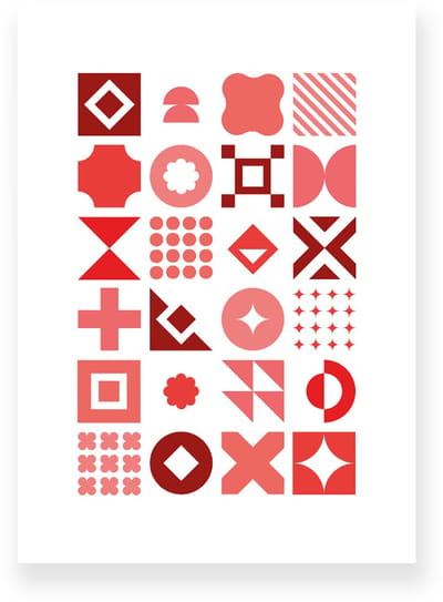 Poster 20x30 cm - Geometrische Vormen - Wit - Rood - Abstract - Vintage - Muurdecoratie - Wanddecoratie