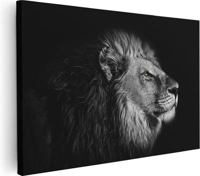 Artaza Canvas Schilderij Leeuwenkop - 30x20 cm - Klein - Wanddecoratie Dieren - Muurdecoratie Woonkamer - Kamer Accessoires Zwart Wit
