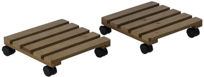 Daity 2-delige plantenwagen op wielen, vierkante houten bloempotwagen van 30 cm, geschikt voor terrassen, balkons en binnen, donkerbruin