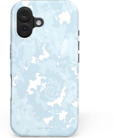 Casetastic hoesje geschikt voor Apple iPhone 16 - MagSafe - Dubbellaagse bescherming - Blauwe wervels - Fashion Case - Wit Lichtgrijs