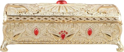 Sieradendoos - Schatkist Organizer - Sieraden Opbergen - Elegant Gesneden Patroon - 19.5 cm - Goud