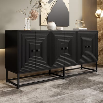 DESMIU Opbergkast - Mat Zwart Met Reliëfdeuren - 3 Dubbele Deuren Voor Woonkamer En Kantoor - Spaanplaat - 160x38x75,5 Cm