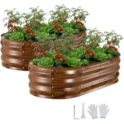 VEVOR Metalen Verhoogd Tuinbed, Set van 2, 120x60x30 cm, Ovaal Tuinbed, Plantenbakset voor Buiten, Groentebed met Handschoenen, Bloembed zonder Bodem, Plantbed voor Bloemen en Groenten