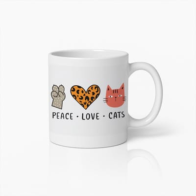 Koffiemok 330ml – Peace Love Cats | Schattig Cadeau voor Kattenliefhebbers | Grappige Dieren Quote Beker