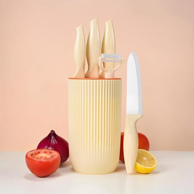 Professionele Keramische Koksmes Set van 5 Stukken, Ergonomisch Handvat voor Snijden van Vlees, Groenten en Fruit met Scherpe Bladen