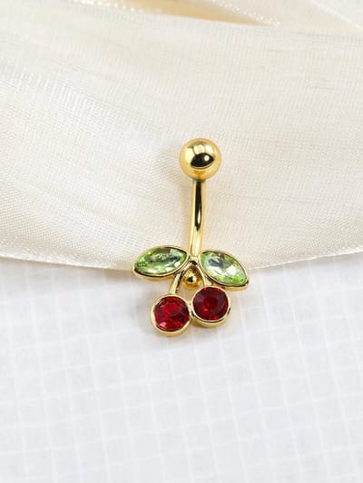 Kers Navelpiercing - Goudkleurige Navelpiercing - Cherry Belly Button Piercing - 1 Stuk