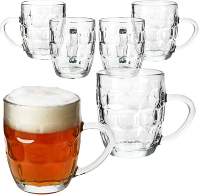 Set van 6 Dijon bierpullen, 0,2 liter per stuk, met reliëf en handvat, gemaakt van glas – 84569