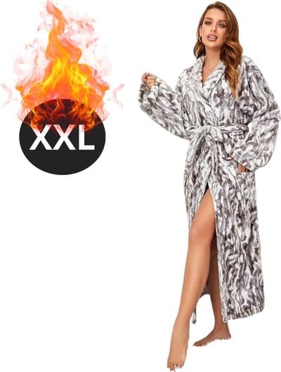 Bovista Badjas Dames - Fleece - Katoen - Badstof - Sauna - Hamam - Wafel - Bathrobe - Duster - Ochtendjas - Spa - Kimono - Wit Zwart XXL