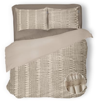 Eleganzzz Dekbedovertrek Pure Stitches - Soft Sand - Dekbedovertrek 200x200/220cm - Micropercal -Tweepersoons - Dekbedovertrekken - Effen Dekbedovertrek