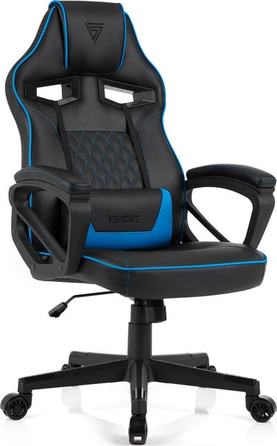 SENSE7 Knight Ergonomische bureaustoel - Gamingstoel - lendenkussen - In hoogte verstelbaar - Eco-leer - Duurzaam en comfortabel - Maximale belasting 120 kg - tot 180 cm lang - Zwart en blauw