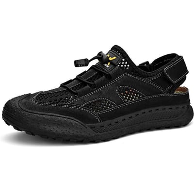 Zomer Nieuwe Outdoor Sport Casual Schoenen Heren Echt Leer Gesloten Teen Sandalen Platform Coros Schoenen Ademend Mesh Oppervlak Schoenen 46 zwart