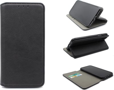 HB Hoesje Geschikt voor Apple iPhone 12 Mini Zwart - Luxe Kunstlederen Slim Portemonnee Book Case