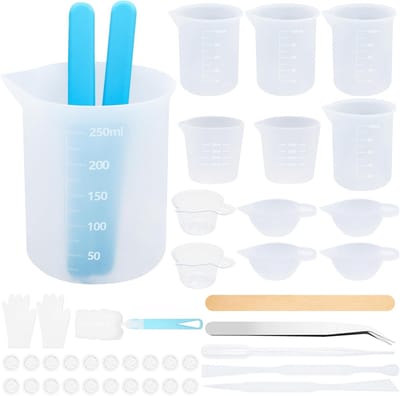 Maatbeker Set, 30/100/250ml Siliconen Beker voor Gieten met Mengbeker, Silicone Roerstaafjes, Doseerbeker & Epoxyhars Accessoire, voor Gietmallen, DIY, Gemakkelijk Schoon te Maken