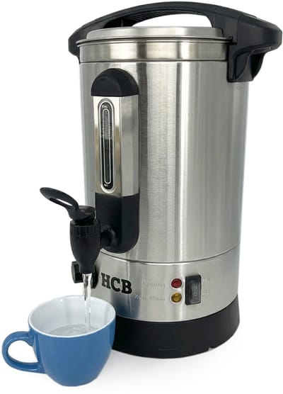HCB® - Professionele Horeca heetwaterdispenser - dubbelwandige heetwatertap - 6,3 liter - 230V - RVS / INOX warmwaterdispenser - Gluhweinketel - 27.5x30x42 cm (DxBxH) - 2.40 kg - 1318