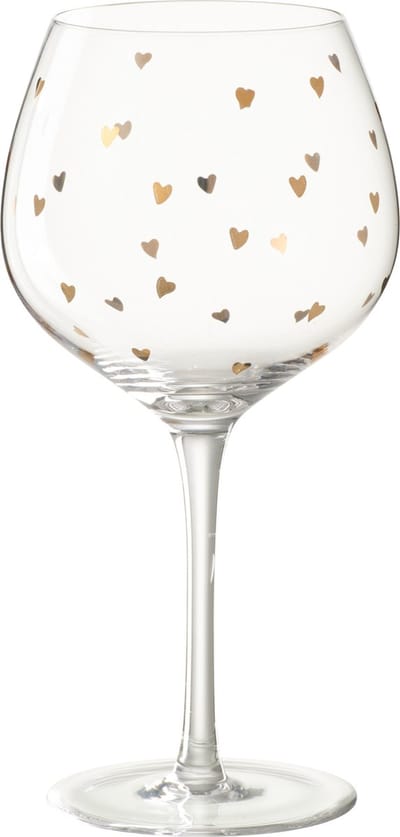 J-Line wijnglas Hart - glas - transparant/goud