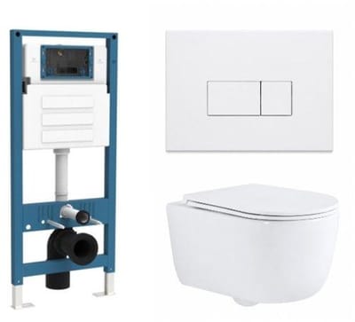 QeramiQ Dely Swirl Toiletset - inbouwreservoir Qeramiq Flush - slim zitting - kunststof glans witte bedieningsplaat - rechthoekige knoppen - glans wit