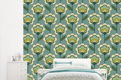 Behang - Fotobehang Retro - Design - Jaren 70 - Bloem - Breedte 315 cm x hoogte 260 cm