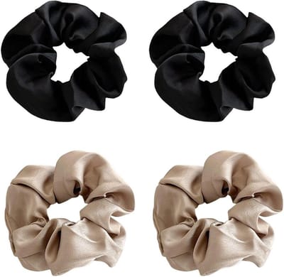 Zijden haartouw voor vrouwen - 4 stuks - Elastische fixers - Retro design - Haarstropdas met rubberen afwerking.