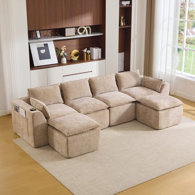 HAUSS SPOLE Hoekbank - Modulaire 4-Zits Bank - Vrij Combineerbaar Met Hockers En Zijvakken - Voor Woonkamer En Lounge - Chenille Khaki