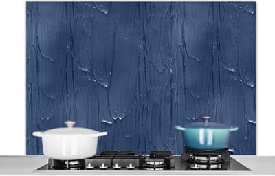 Spatscherm Keuken - Kookplaat Achterwand - Spatwand Fornuis - 120x80 cm - Verf - Patronen - Blauw - Aluminium - Wanddecoratie - Muurbeschermer - Hittebestendig
