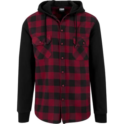 Urban Classics - Checked Flanell Sweat Shirt Hoodie/trui - L - Zwart/Rood