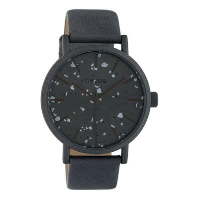 OOZOO Timepieces - Donkergrijze horloge met donkergrijze leren band - C10413