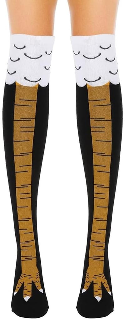 Dailygoods- Overknee Sokken - Grappige Kippenvoetpatroon - Creatieve Nieuwigheid - Winter Warme Sokken - Zwart - 55 cm Lengte