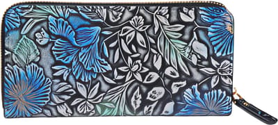 Lange Dames Portemonnee met Gesneden Kaartetui – Blauw – Elegante Clutch Portemonnee met Grote Capaciteit, Meerdere Kaartvakken en Ritsvak voor Telefoon, Munten en Contant Geld