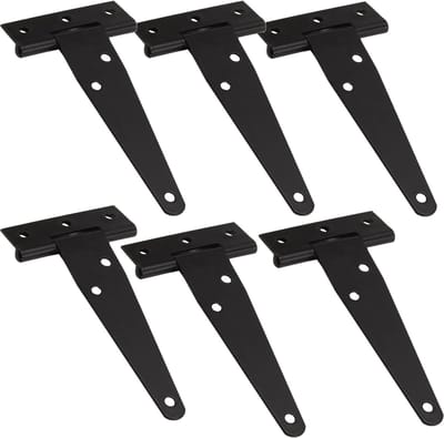 Zware metalen T-hengsels voor tuinpoorten, schuurdeuren en meer - 12 stuks, 10 cm, inclusief schroeven, zwart
