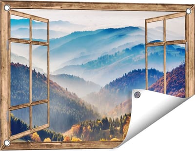 Gards Tuinposter Doorkijk Heuvel Landschap van het Zwarte Wout Bos - 60x40 cm - Tuindoek - Tuindecoratie - Wanddecoratie buiten - Tuinschilderij