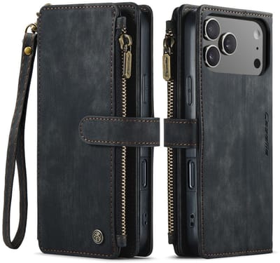 CaseMe C30 Hoesje Geschikt voor Apple iPhone 17 Pro Max | Wallet Zipper Book Case met Pasjeshouder | Beschermhoes met Portemonnee | Zwart