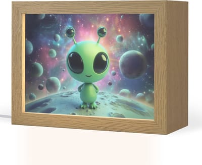 Nachtlampje 20x15 cm - Kinder lampje - Alien - Groen - Planeten - Ruimte - Tafellamp kinderkamer - Slaapkamer lamp - Bedlamp kinderen - Kinderlampje stopcontact - Wandlamp babykamer - Nachtlampjes