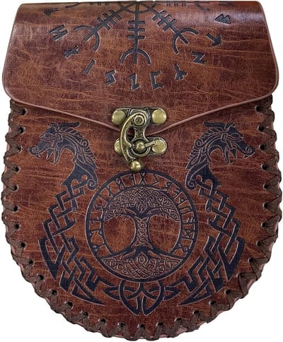 Vintage Leren Heuptas met Gegraveerd Ontwerp, Ideaal voor LARP en Mediëval Evenementen, Geschikt voor Dames en Heren