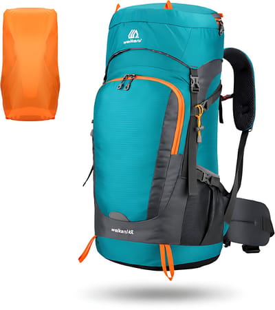 CarryQuest® 65L Hiking Backpack - Waterbestendige Trekking Rugzak met Drinksysteem, Regenhoes, Mesh Rugventilatie & Front-/Toploader - Lichtblauw