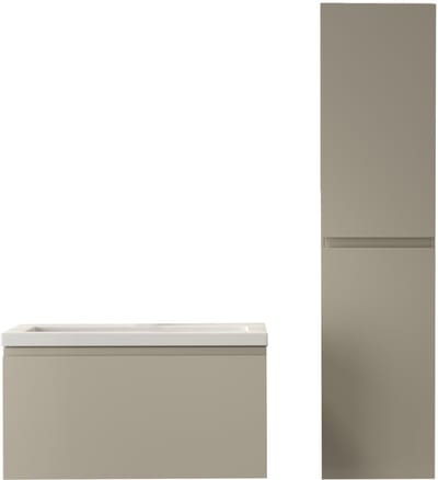 LOMAZOO Badmeubelset Greige 80 cm - Wastafel Wit - Badkamermeubel set Beige Grijs - Wastafelmeubel - Badkamerkast hoog [SORRENTO]