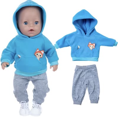 Blauw-Grijs Joggingpak “Geschikt voor Baby Born” Jongen - Kleding & Accessoire voor Babypoppen (36–43 cm)