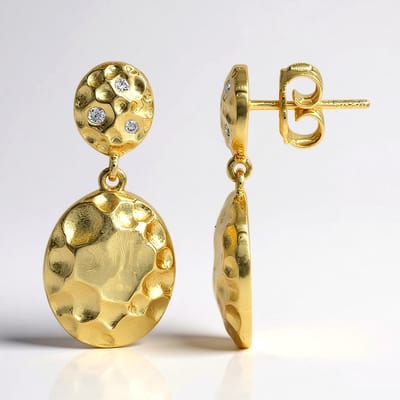 Cavill - Zilveren oorbellen verguld - 0,068 ct I1 (G) Afrikaanse Diamanten - 925 Sterling Zilver - Elegante 25 mm lange ronde briljant